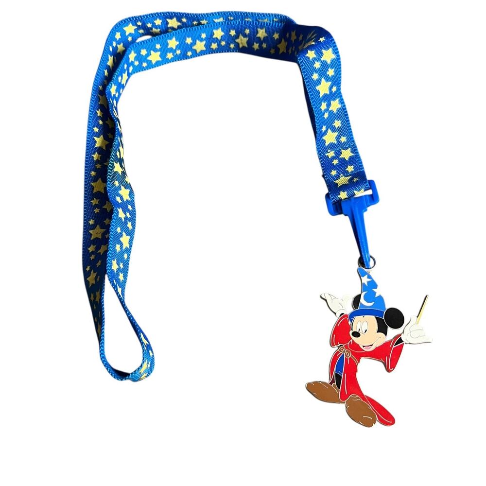 Disney Sorcerer Mickey Mouse Fantasia Lanyard with 2003 Pin Trading Medal‎ Blue